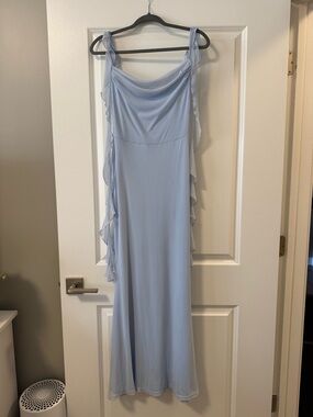 Cider Light Blue Maxi Slip Dress with Ruffle Accents